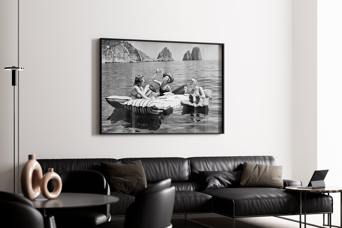 Women Eating Pasta on Water, Vintage Wall Art - Image 2