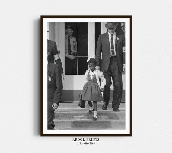 Young Black Girl Protest Wall Art Ruby Bridges Print Civil Rights Movement Black And White Print Vintage Photo Retro Feminist Poster