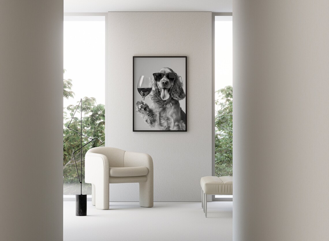 Cocker Spaniel and Wine Bar Cart Art Print - Image 3