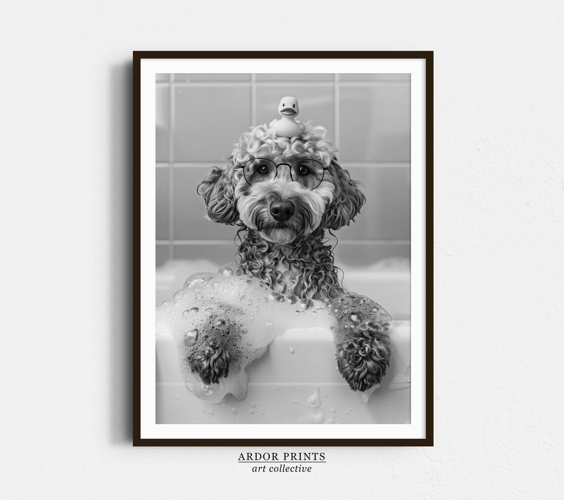 Labradoodle Bath Funny Dog Poster, Bathroom Decor
