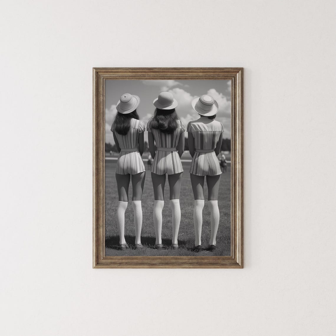 Three Women in Striped Outfits Watching Polo Match Vintage Poster - Image 2