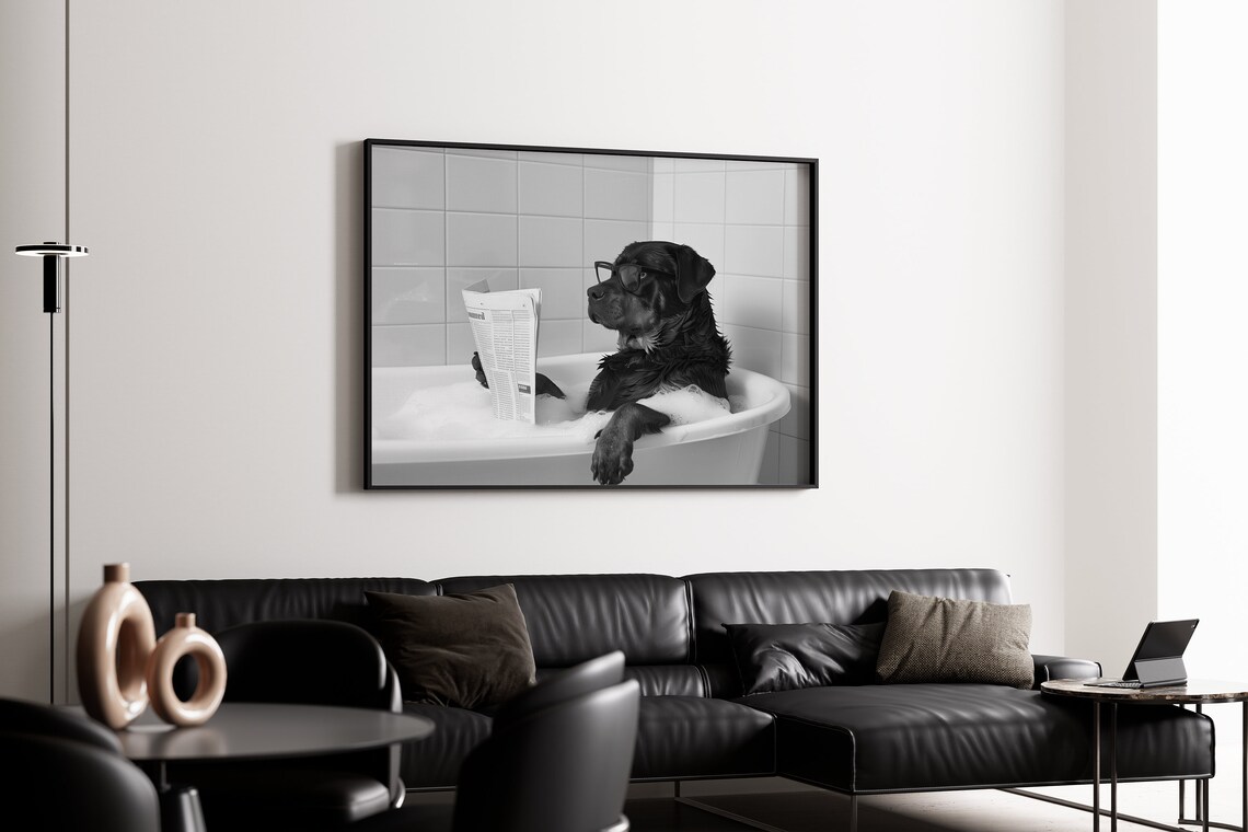Rottweiler In Bathtub Funny Bathroom Dog Art Print - Image 4