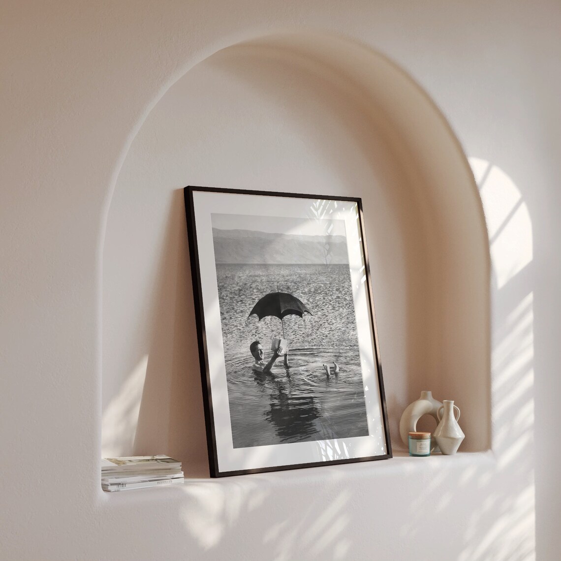Man Floating In Lake With Book, Vintage Photo Print - Image 4