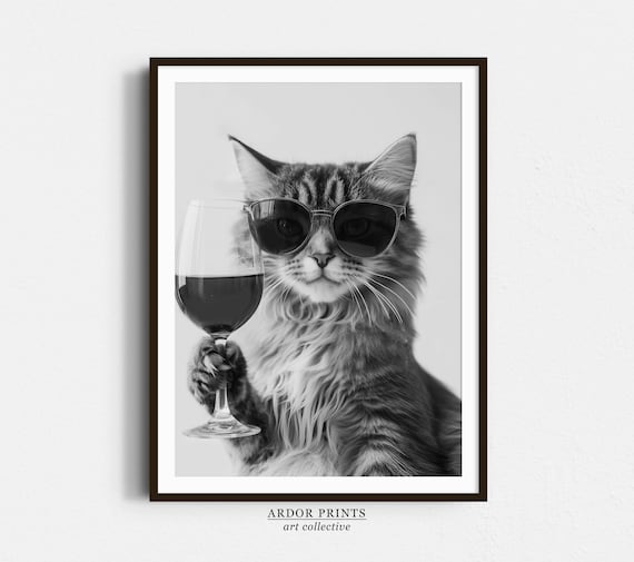 Long Haired Tabby Cat Wine Toast Funny Cat With Sunglasses Poster
