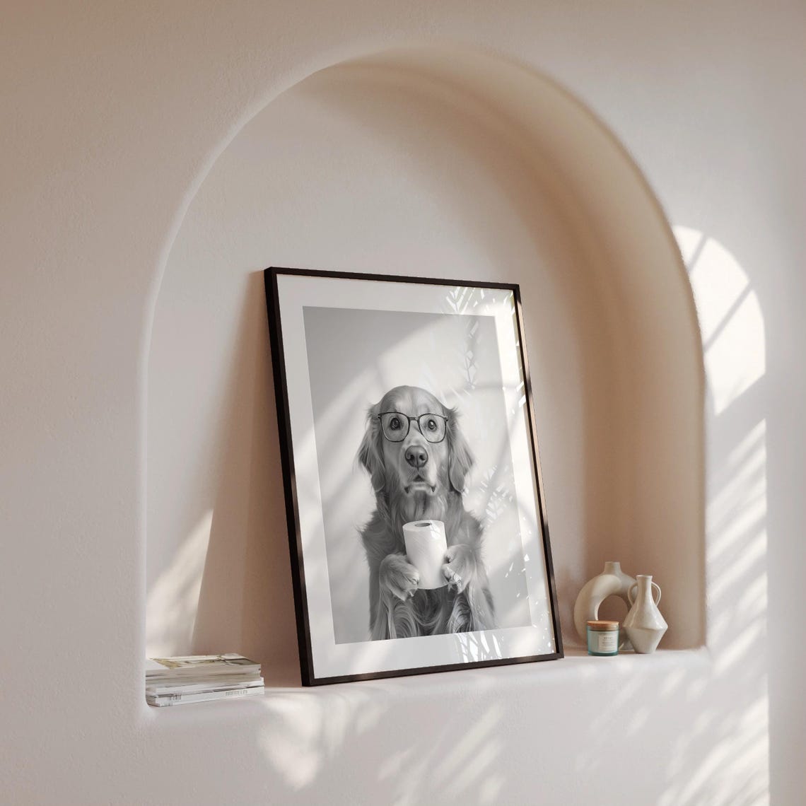 Golden Retriever Wearing Glasses Holding Toilet Paper Bath Poster - Image 4