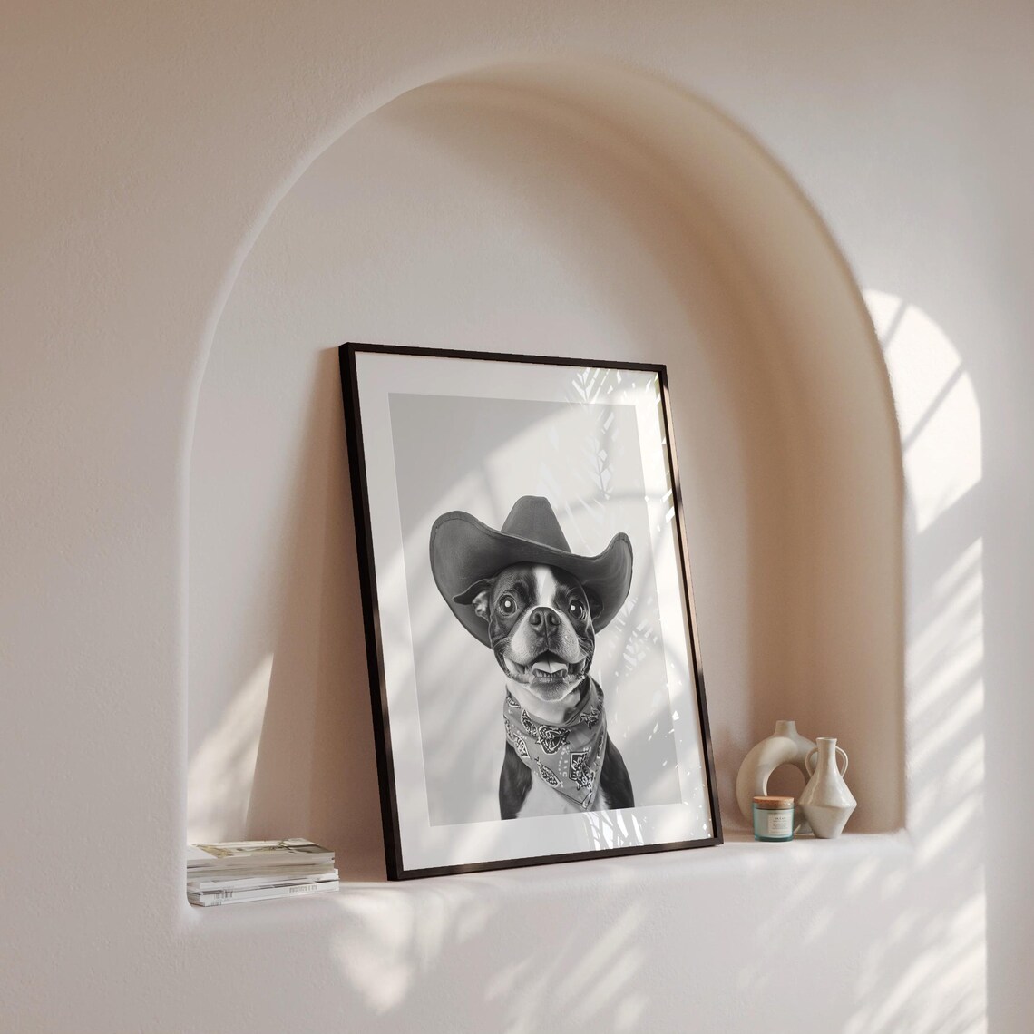Boston Terrier Cowgirl Hat Western Vintage Art Print - Image 4