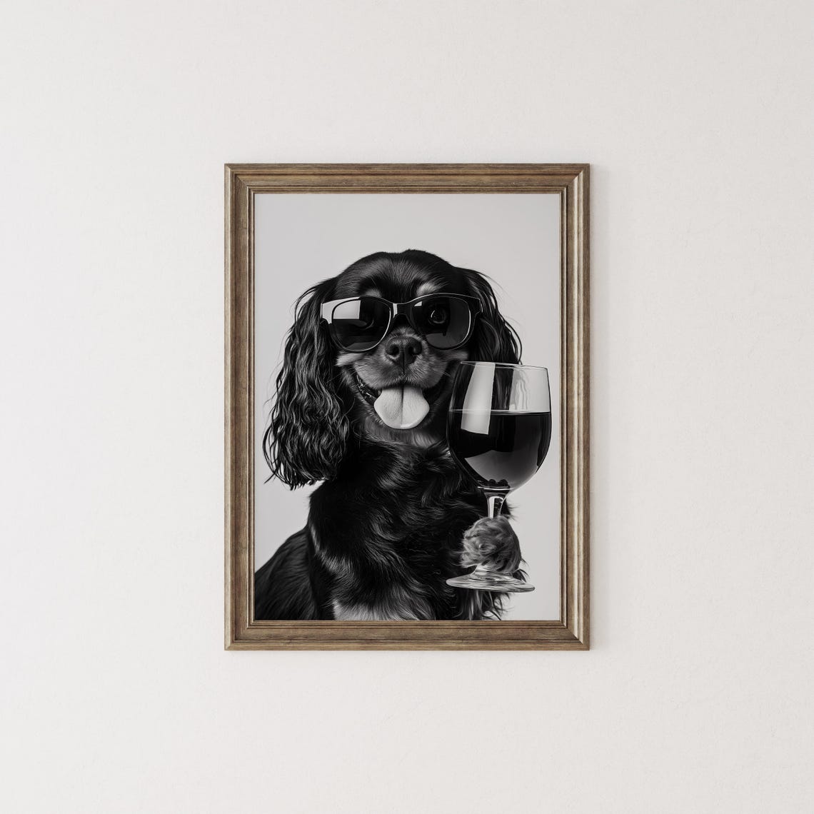 Cavalier Spaniel Drinking Wine Sunglasses Funny Dog Wall Art - Image 2