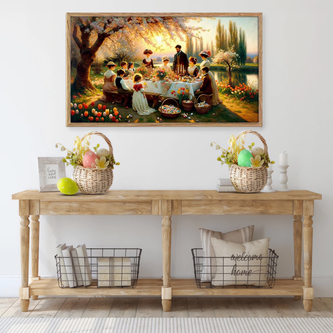 Vintage Easter Family Feast Blossom Trees Lake Spring Art Print - Image 4