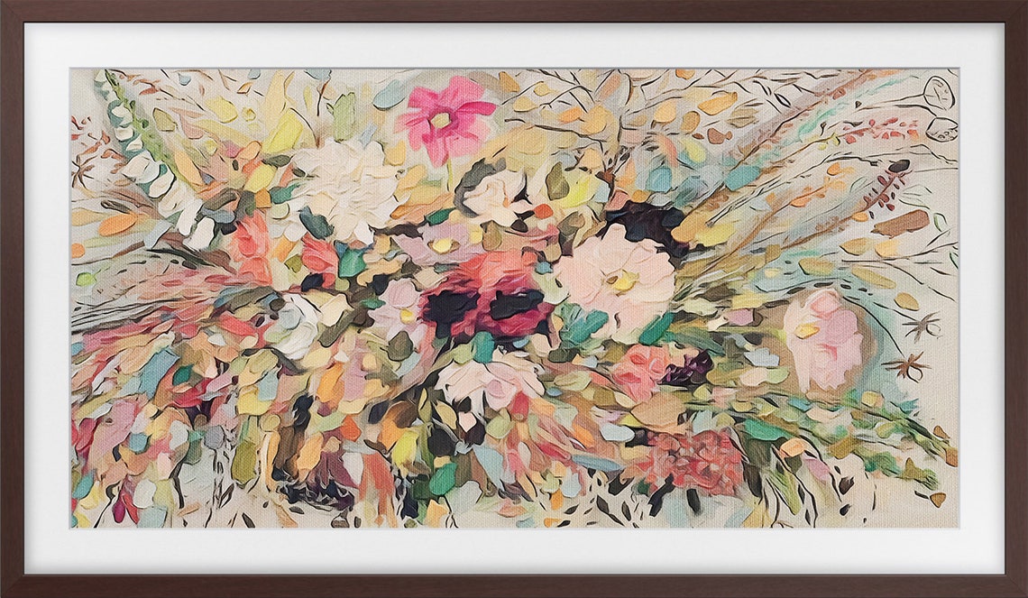 Pastel Impasto Flower Bouquet Cream Background Textured Art Poster - Image 3