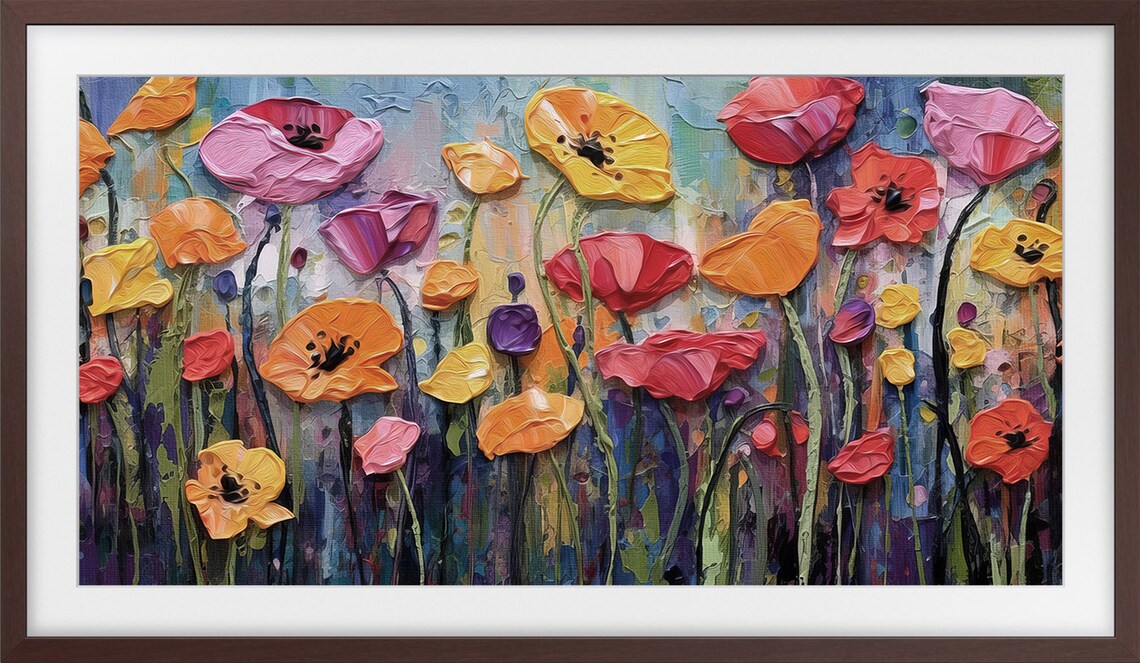 Colorful Impasto Poppy Field Textured Oil Flower Garden Art Poster - Image 3