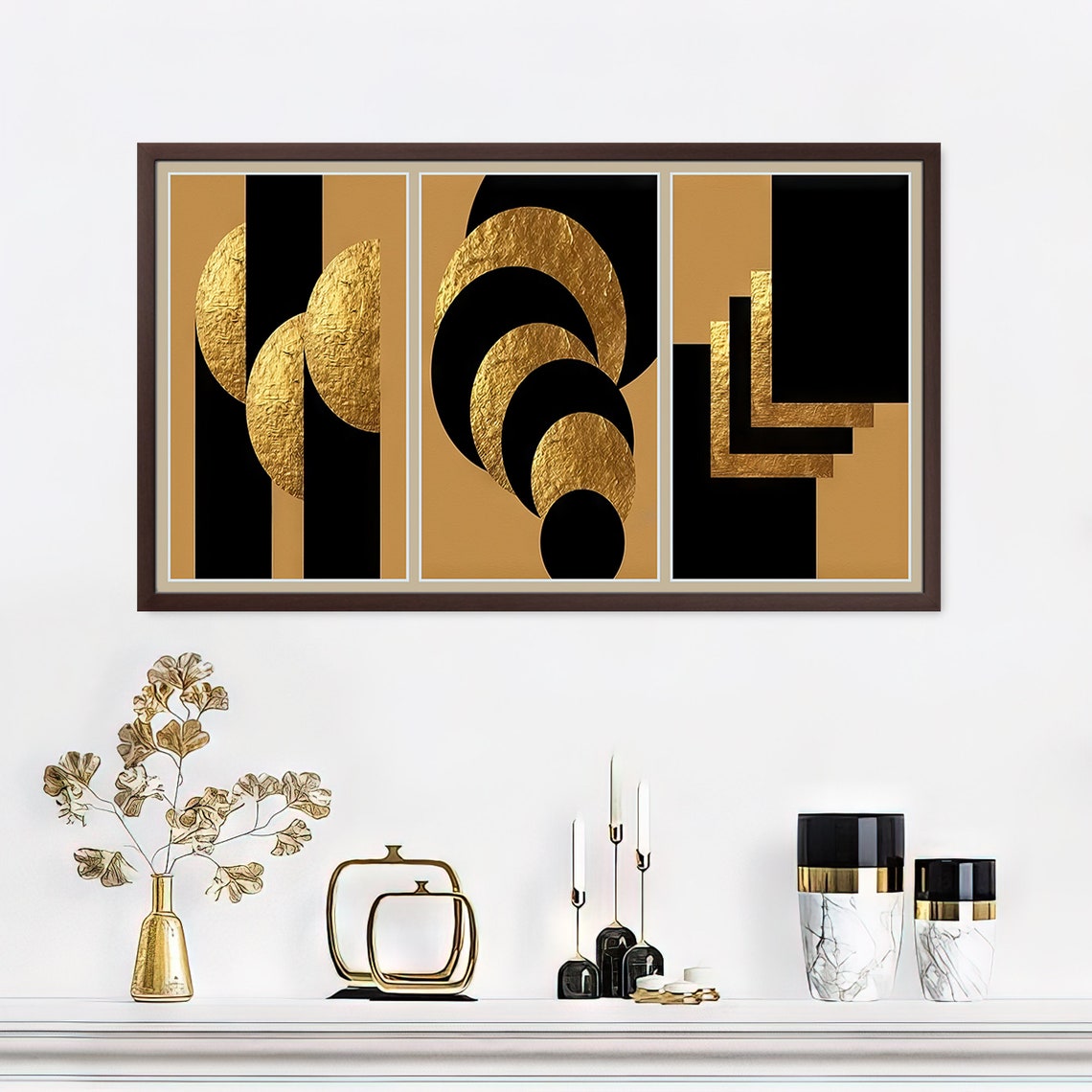 Frame Tv Art Black And Gold Geometric Shapes 3 Panel Gallery Wall - Image 4