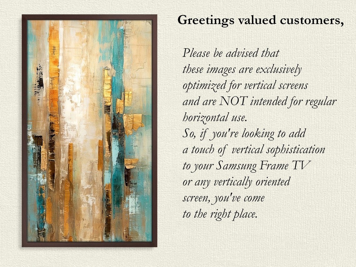 Vertical Turquoise Gold Cream Abstract Textured Modern Art Print - Image 4