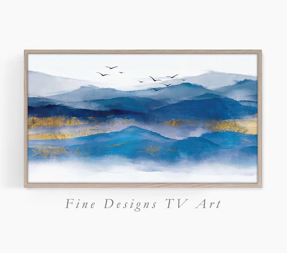 Frame Tv Art Abstract Blue Mountain Layers Landscape Art Modern Home Decor Art Tv