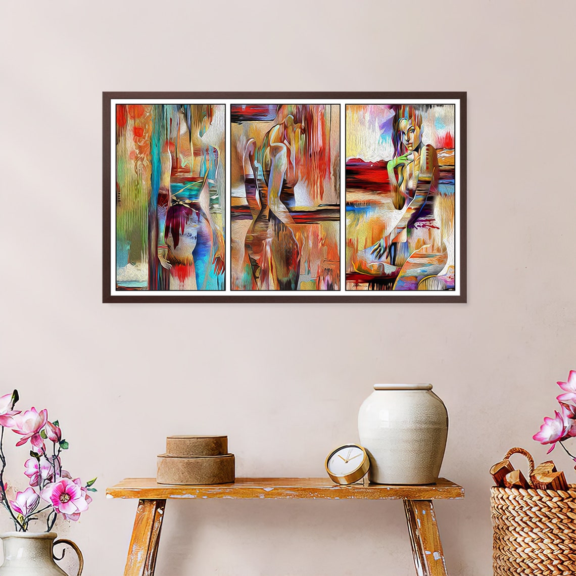 Colorful Modern Figurative Woman Triptych 3 Panel Abstract Art Poster - Image 4
