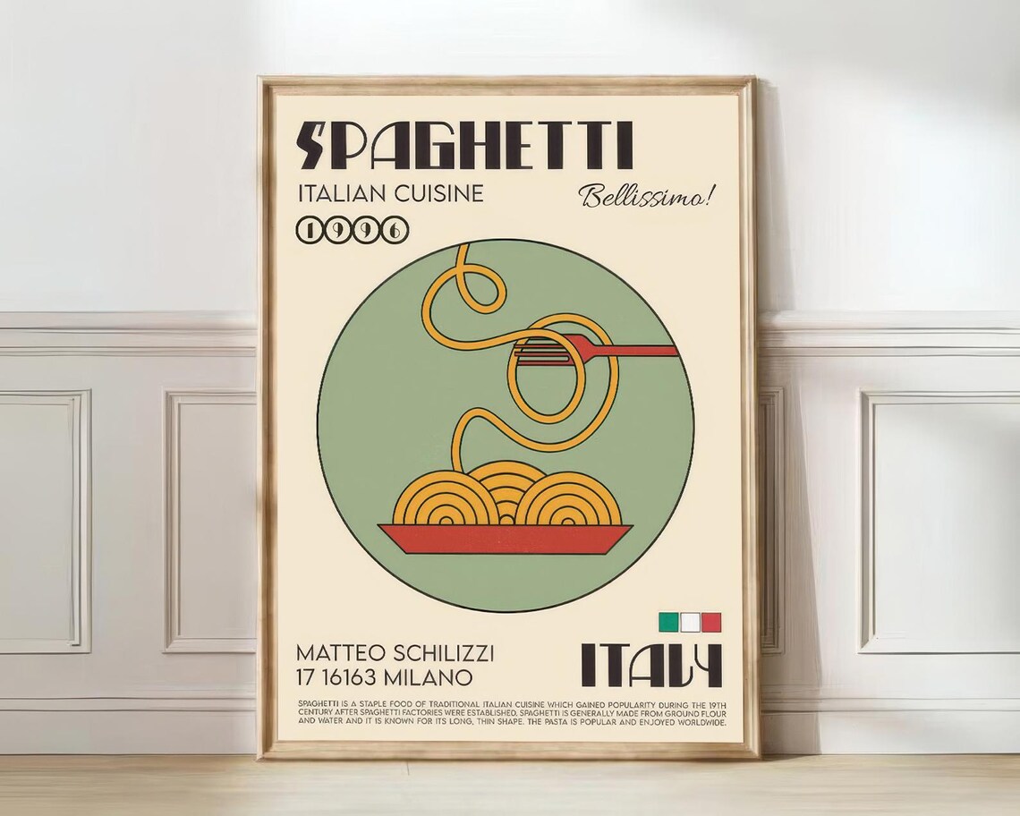 Spaghetti Italy Travel Poster, Food Wall Art Print
