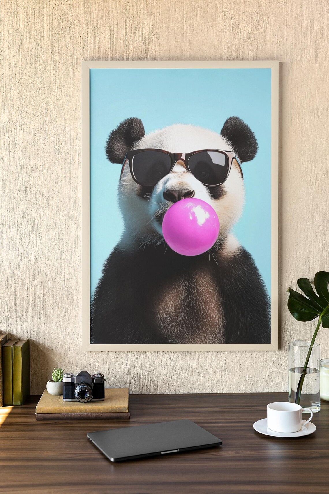 Panda With Sunglasses and Bubble Gum Art Print