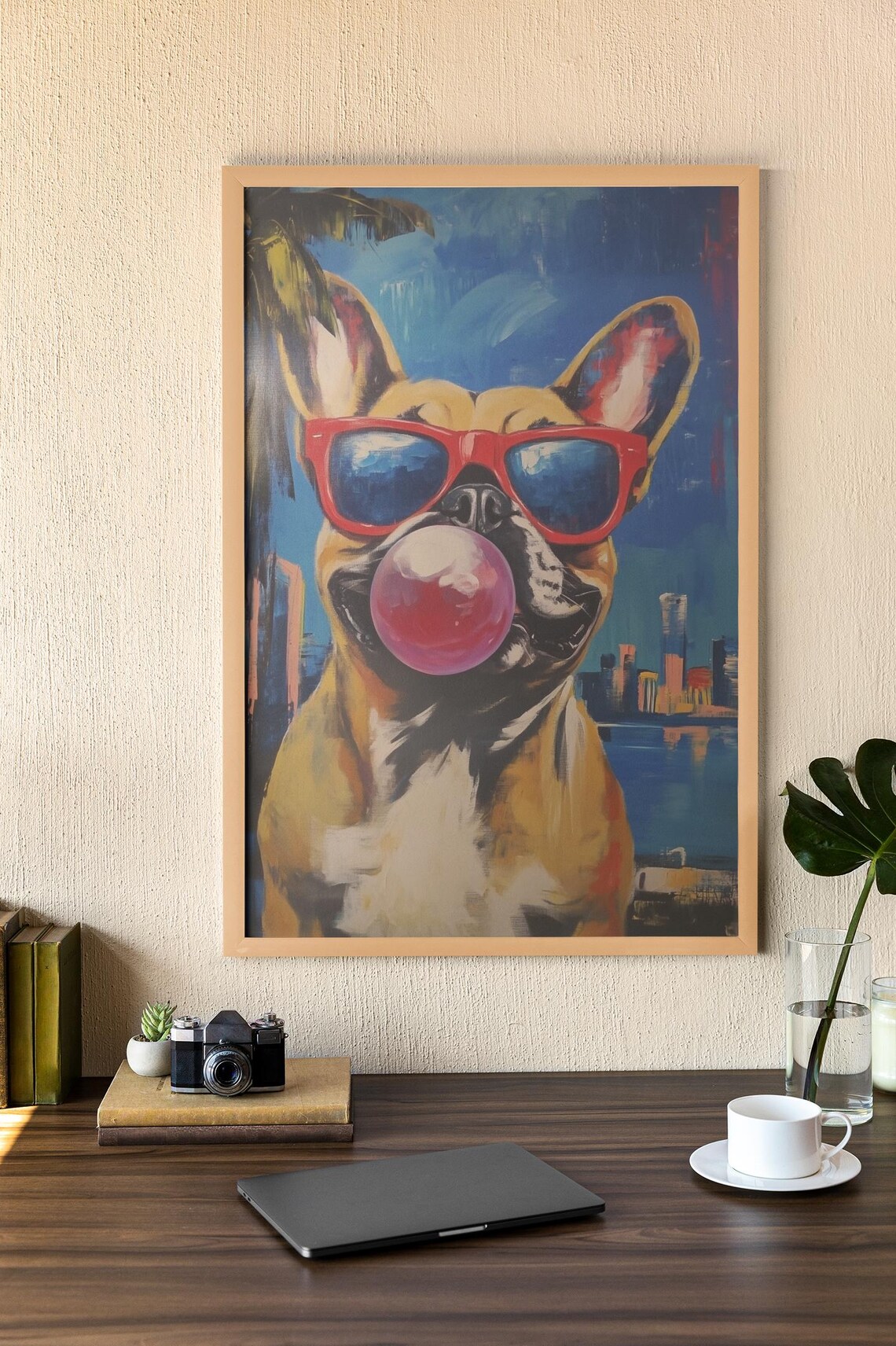 French Bulldog Sunglasses Bubblegum Funny Dog Poster Painting