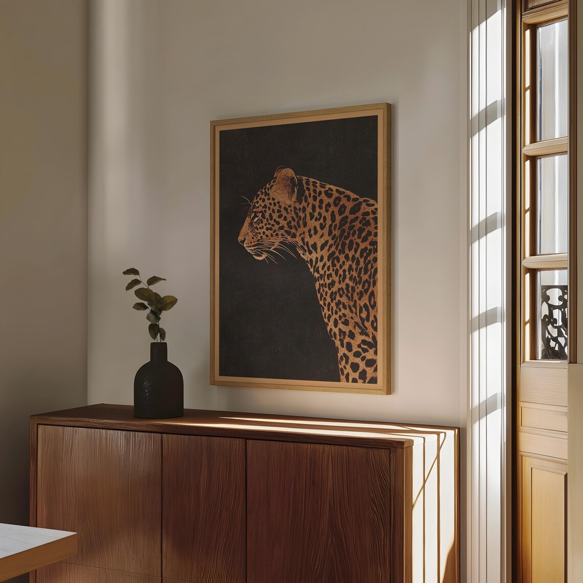Vintage Leopard on Black Background, Safari Animal Art Print - Image 4