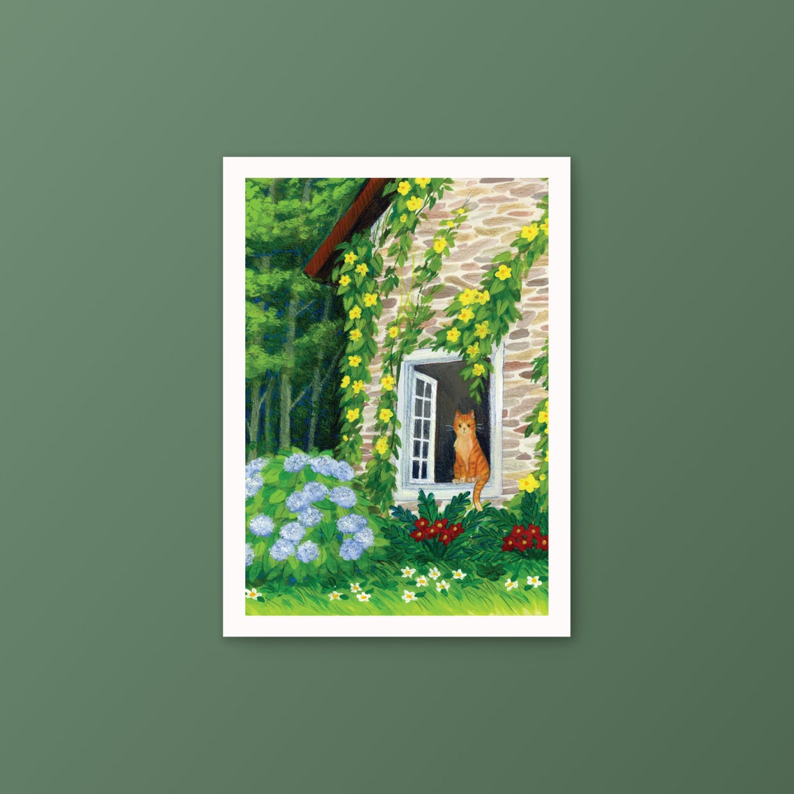 Cat In The Window Gouache Art Print - Image 3