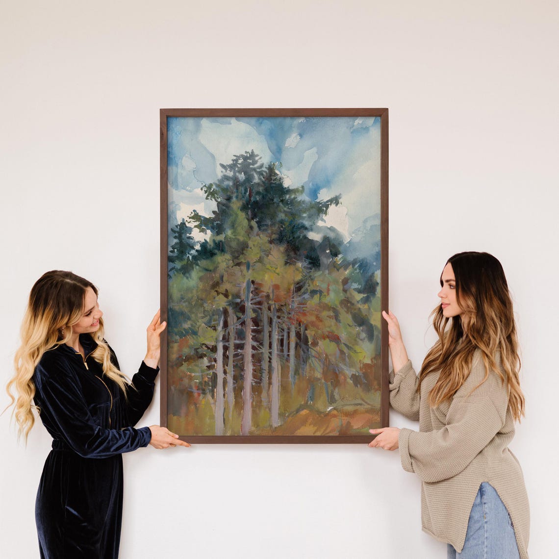 Misty Pine Forest Watercolor Tall Trees Impressionist Poster