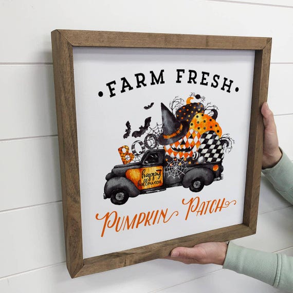 Halloween Pumpkin Truck Little Wood Sign For Decor