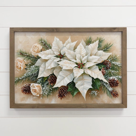 Elegant White Poinsettias Christmas Floral Winter Botanical Poster