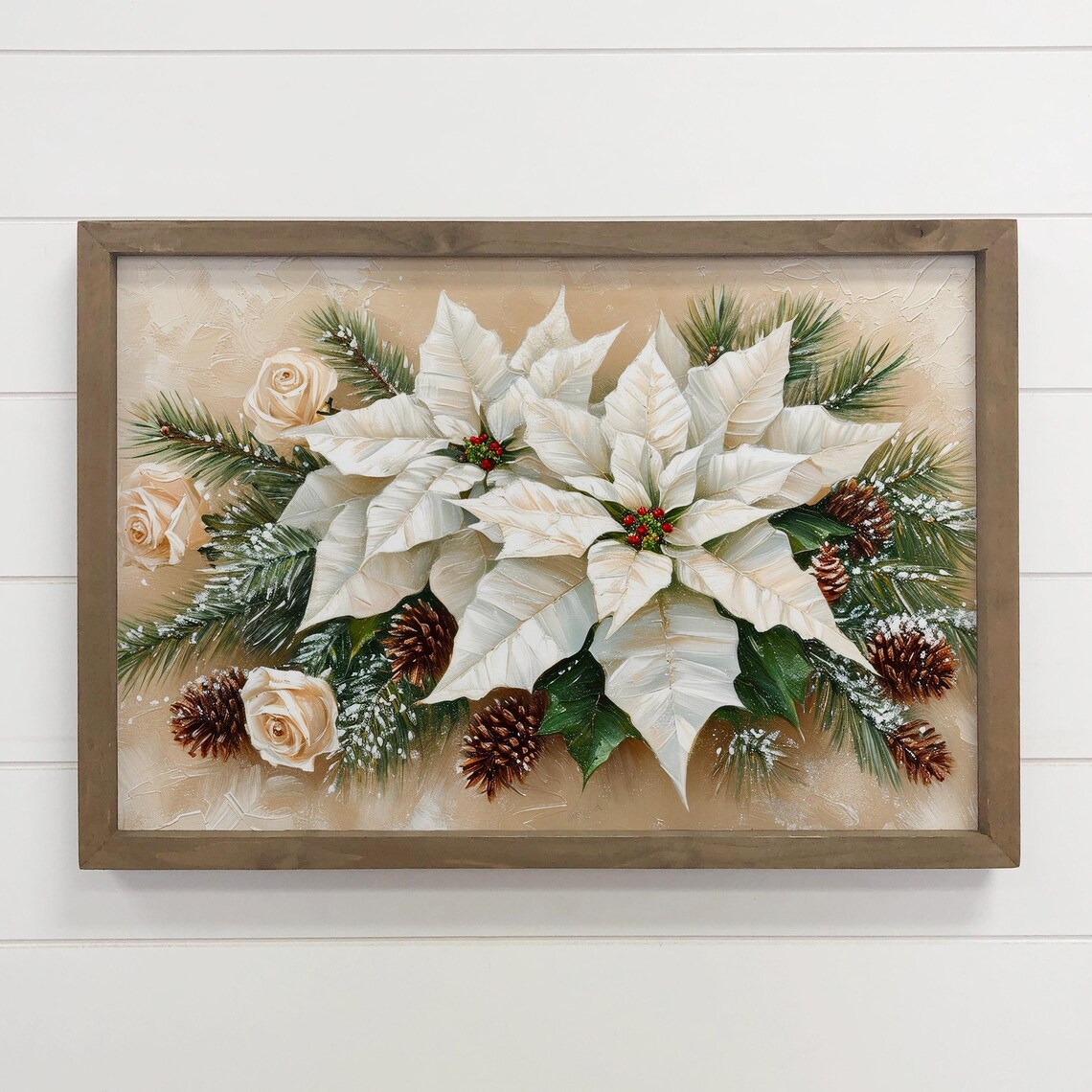 Elegant White Poinsettias Christmas Floral Winter Botanical Poster