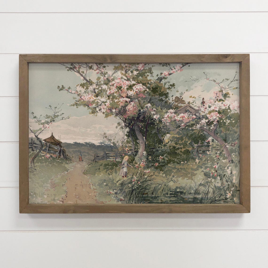 Vintage Spring Blossom Farm Lane Girl Nostalgic Country Wall Art