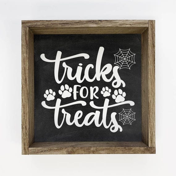 Tricks For Treats Cute Framed Word Sign Animal Wall Art