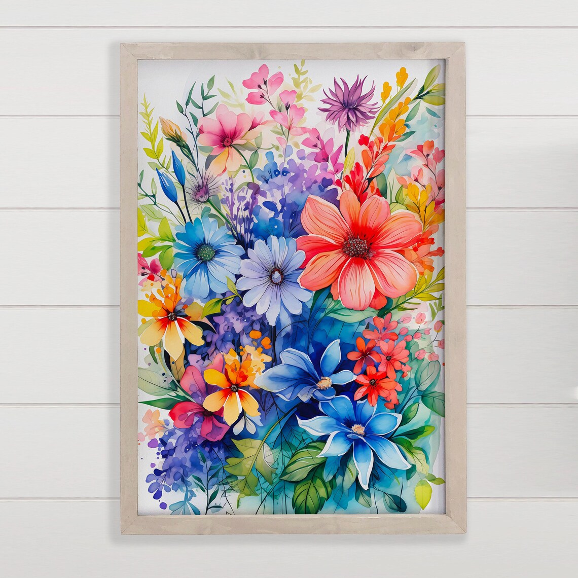 Bright Watercolor Floral Bouquet Vibrant Flower Garden Art Poster
