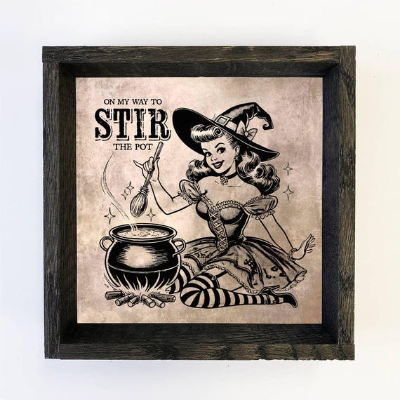 On My Way To Stir The Pot Halloween Canvas Art Framed