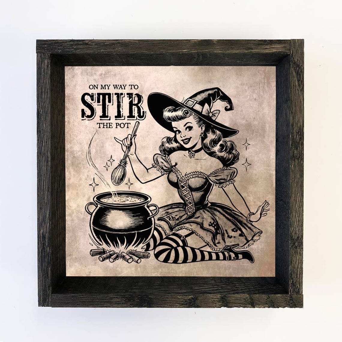 On My Way To Stir The Pot Halloween Canvas Art Framed