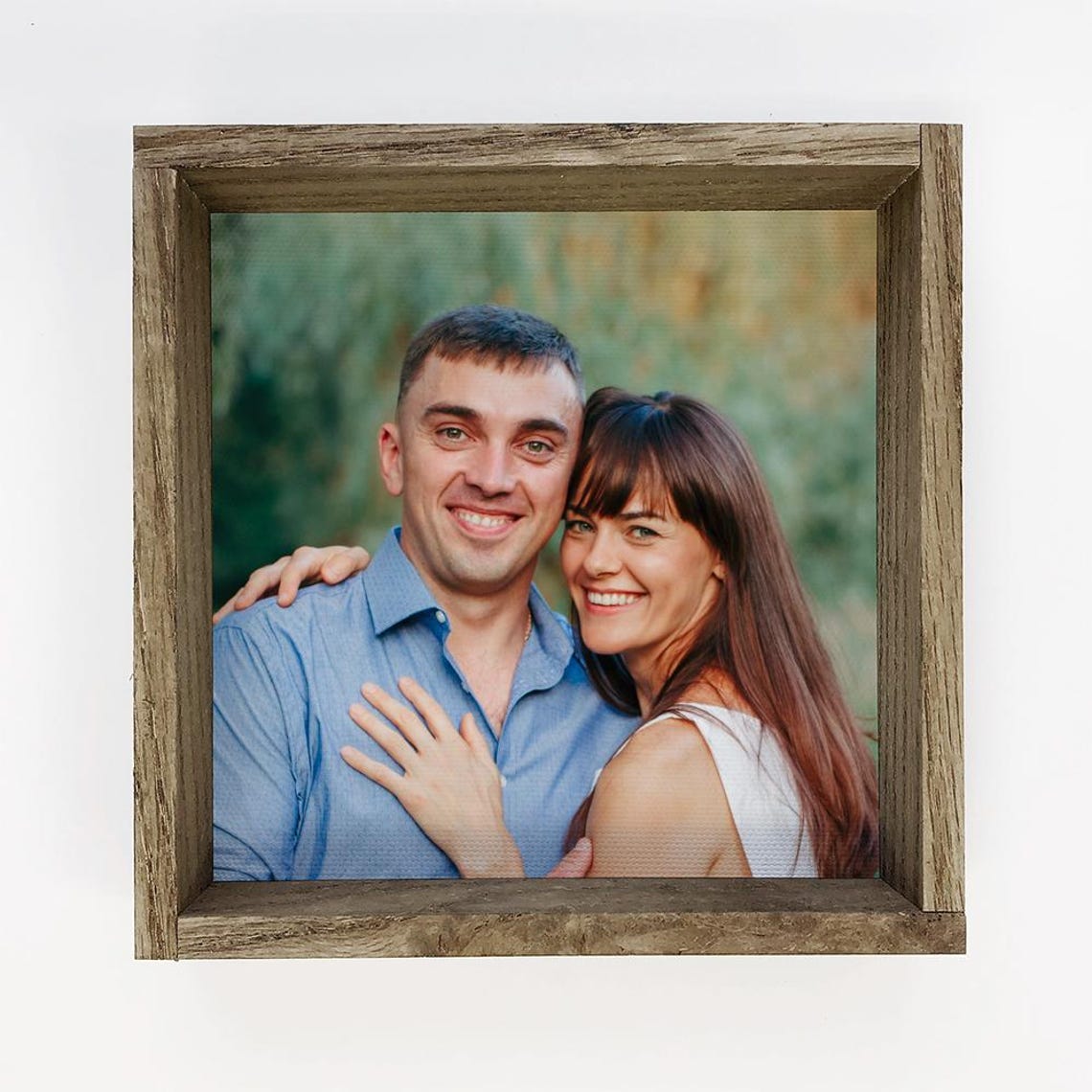 Happy Couple Smiling Photo Wood Framed Canvas Anniversary Gift Poster