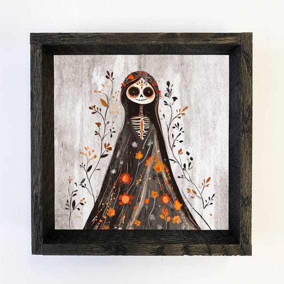 Folk Halloween Skeleton Lady Canvas Art