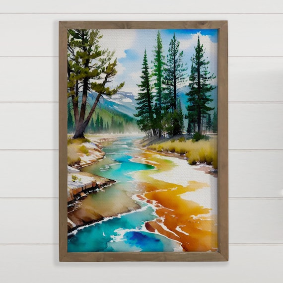 Utah Mountain Stream Watercolor Pine Forest Rainbow Mineral Spring Poster