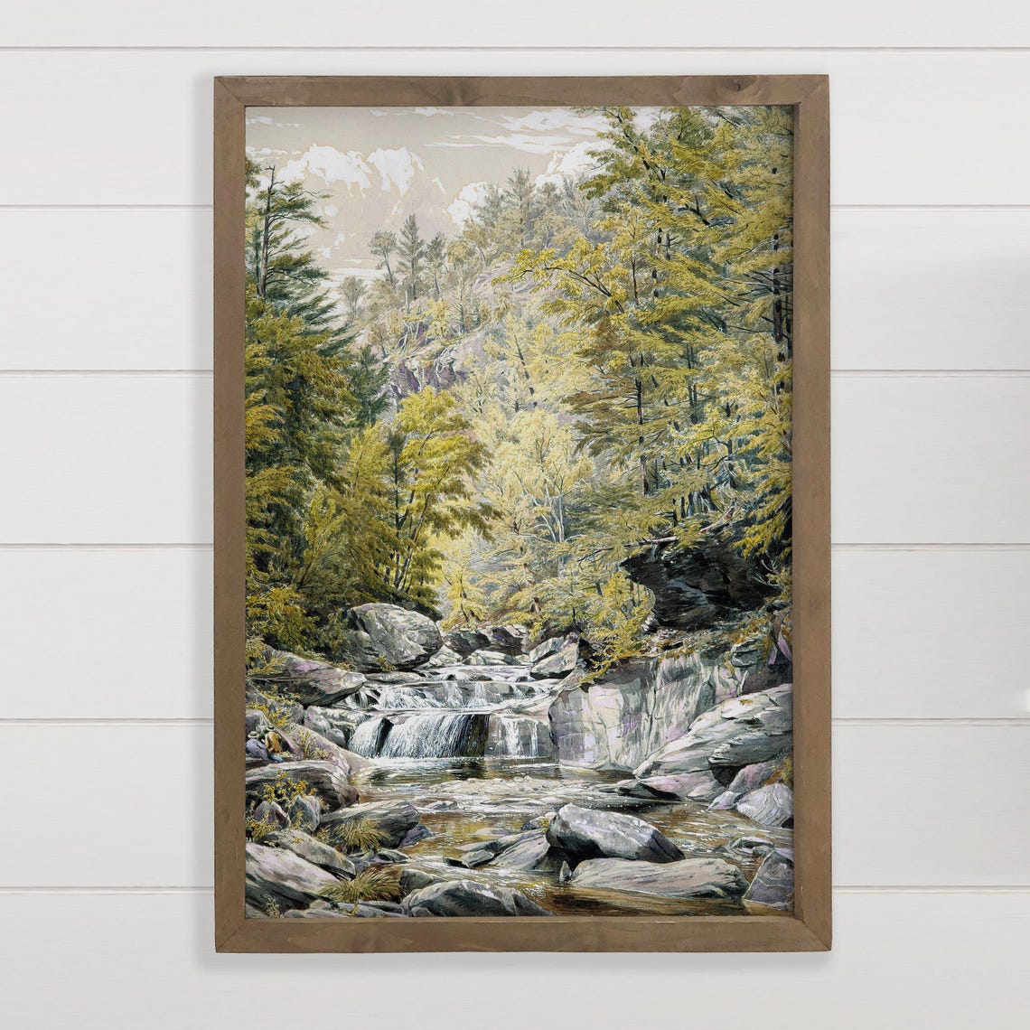 Forest Waterfall Stream Green Trees Classic Nature Art Poster