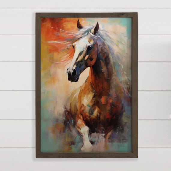 Abstract Horse Painting Framed Bold Canvas Art Wood Frame