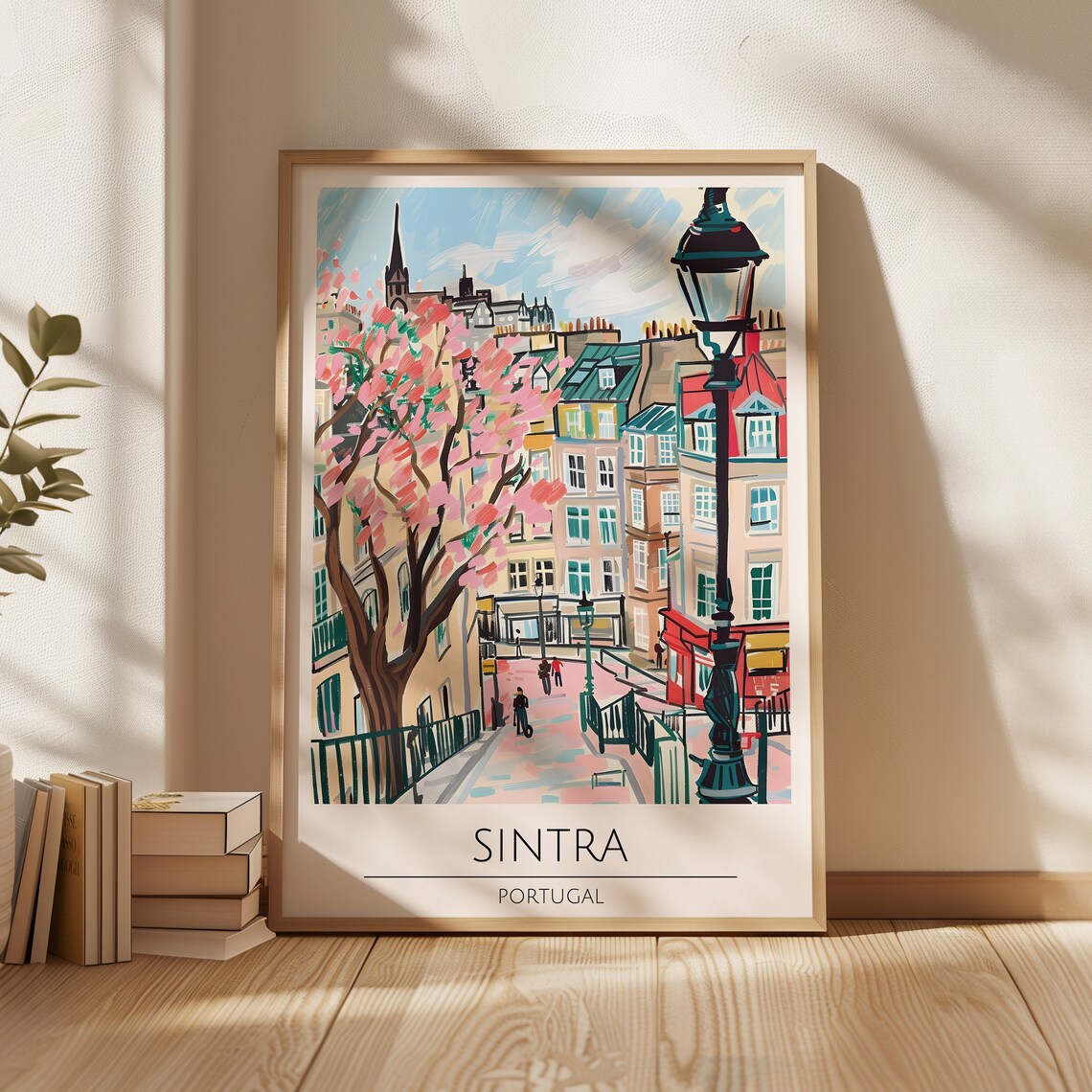 Sintra Portugal Pink Blossom Hillside Street Spring Travel Poster - Image 4