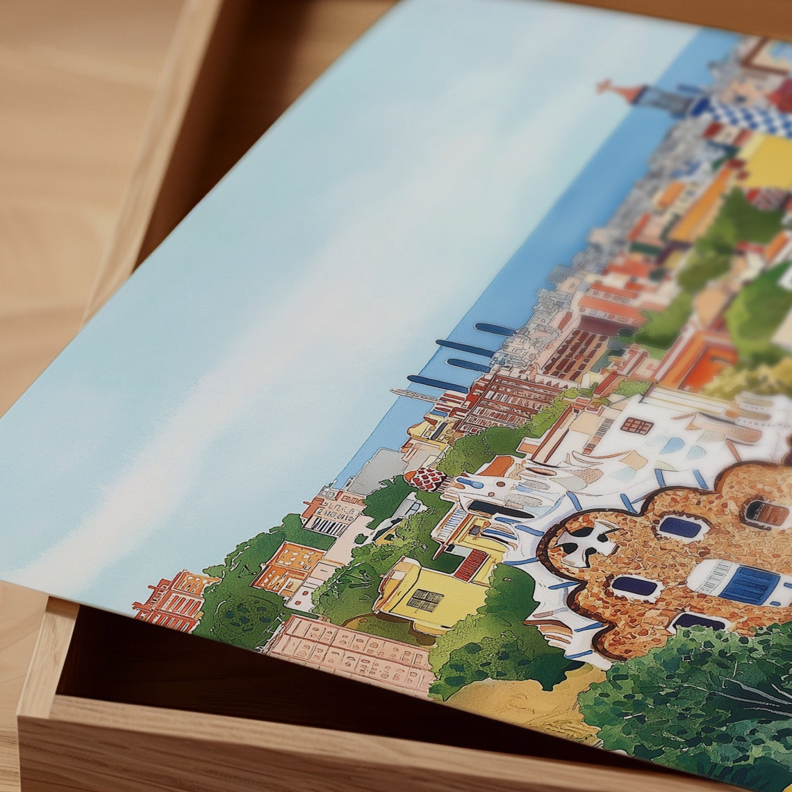 Barcelona Spain Park Guell Mosaic Terrace Gaudi Watercolor Poster - Image 3