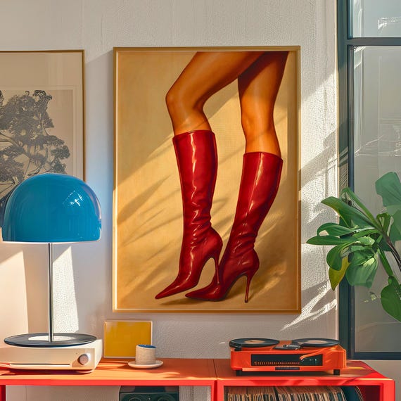 Trendy Vintage Red Boots Poster Fashion Icon Coquette Room Decor Old Money Wall Art Femme Fatale