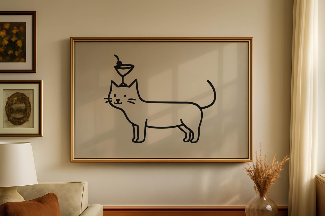 Cat Cocktail Art Print, Trendy Bar Cart Decor