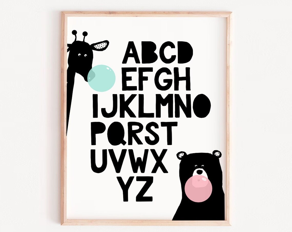 Alphabet ABC Letters Kids Poster, Animal Themes
