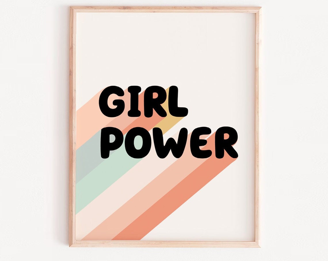 Girl Power Retro Rainbow Stripe Bold Typography Empowerment Poster