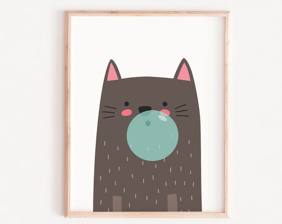 Cat Lover Gift Mint Watercolor Art Print