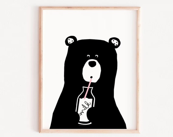 Bear Milk Nursery Wall Art Prints, Baby Animals
