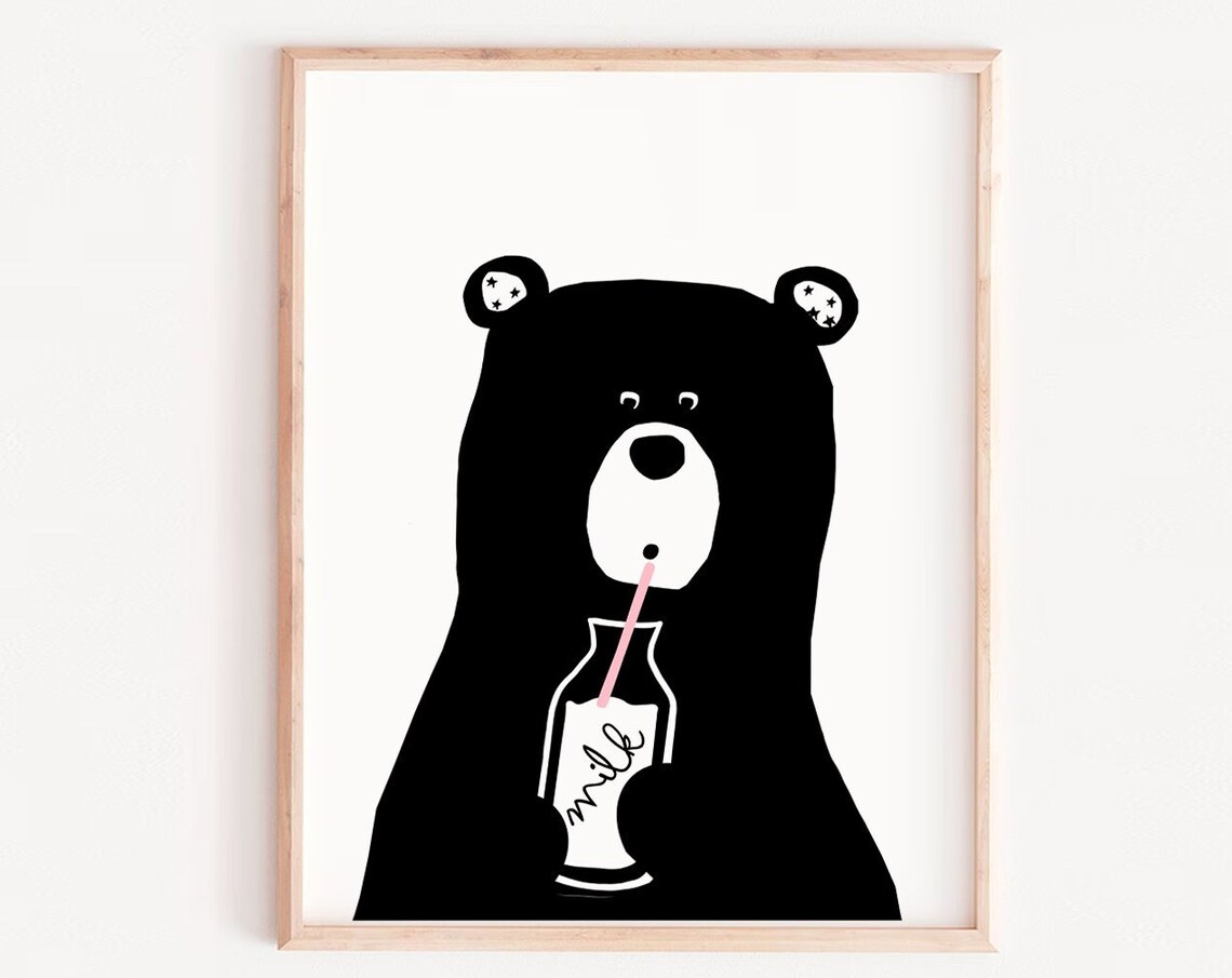 Bear Milk Nursery Wall Art Prints, Baby Animals