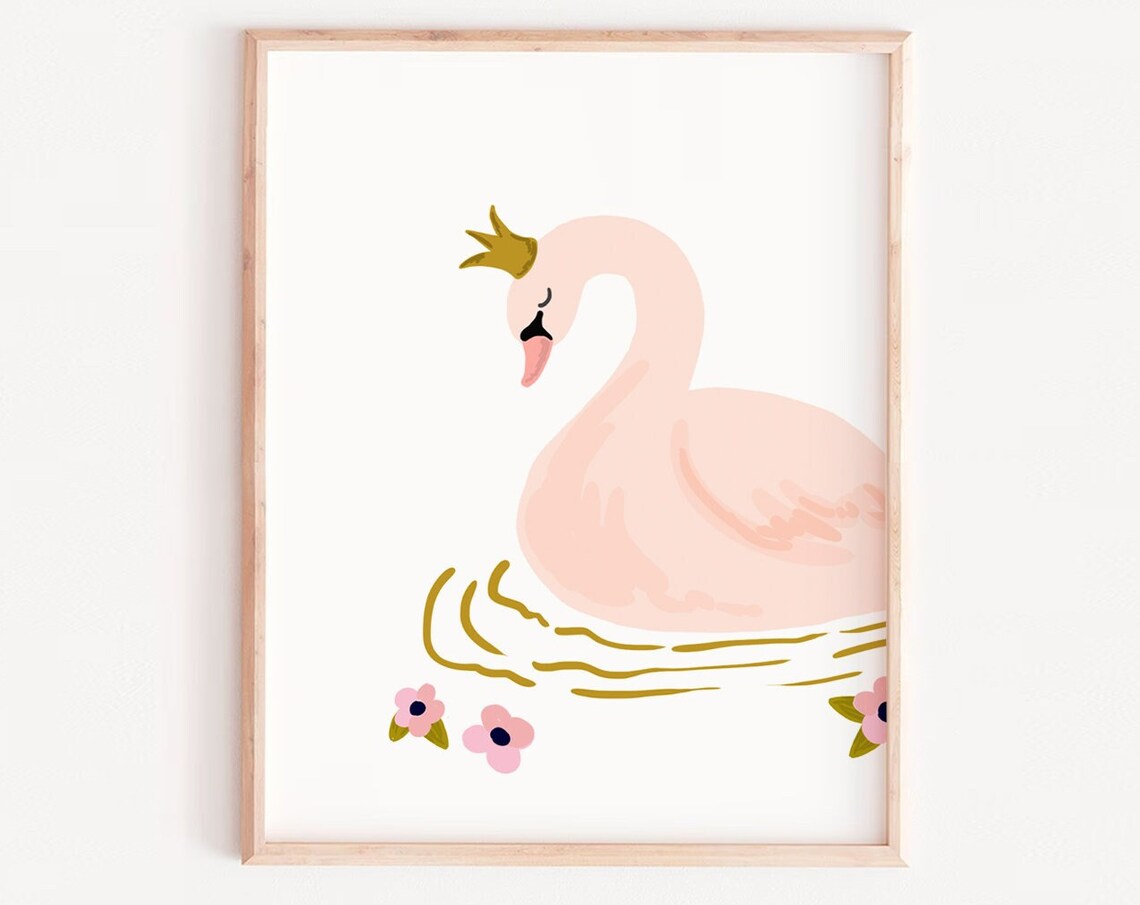 Swan Lake Princess Watercolor Poster, Teen Girl Decor