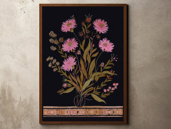 Vintage Moody Flower Painting Dark Academia Rustic Farmhouse Print Flowers Still Life Antique Blooming Artwork
