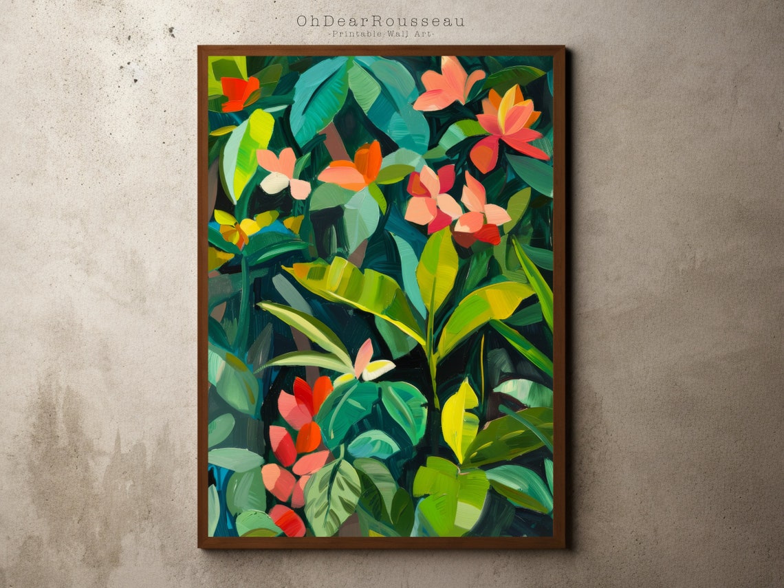 Oh Dear Rousseau Colorful Jungle Leaves And Flowers Art Poster