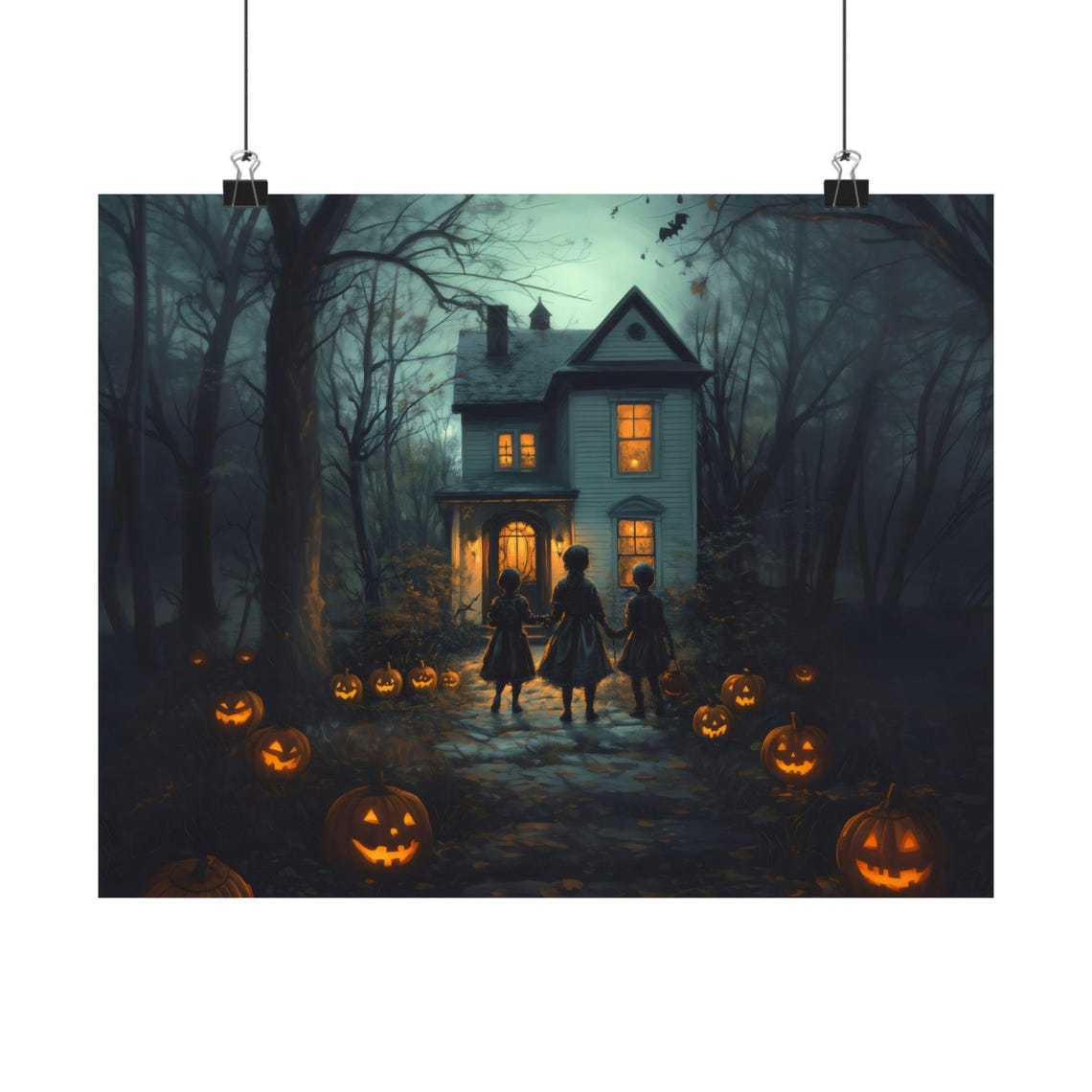 Haunted Halloween House With Trick Or Treat Pumpkin Path Poster